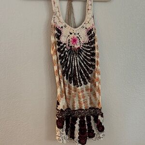 Free People Cream and Pink Crochet Dress